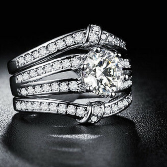 NEW 925 Sterling Silver3 pcs Engaged Rings - Picture 5 of 7